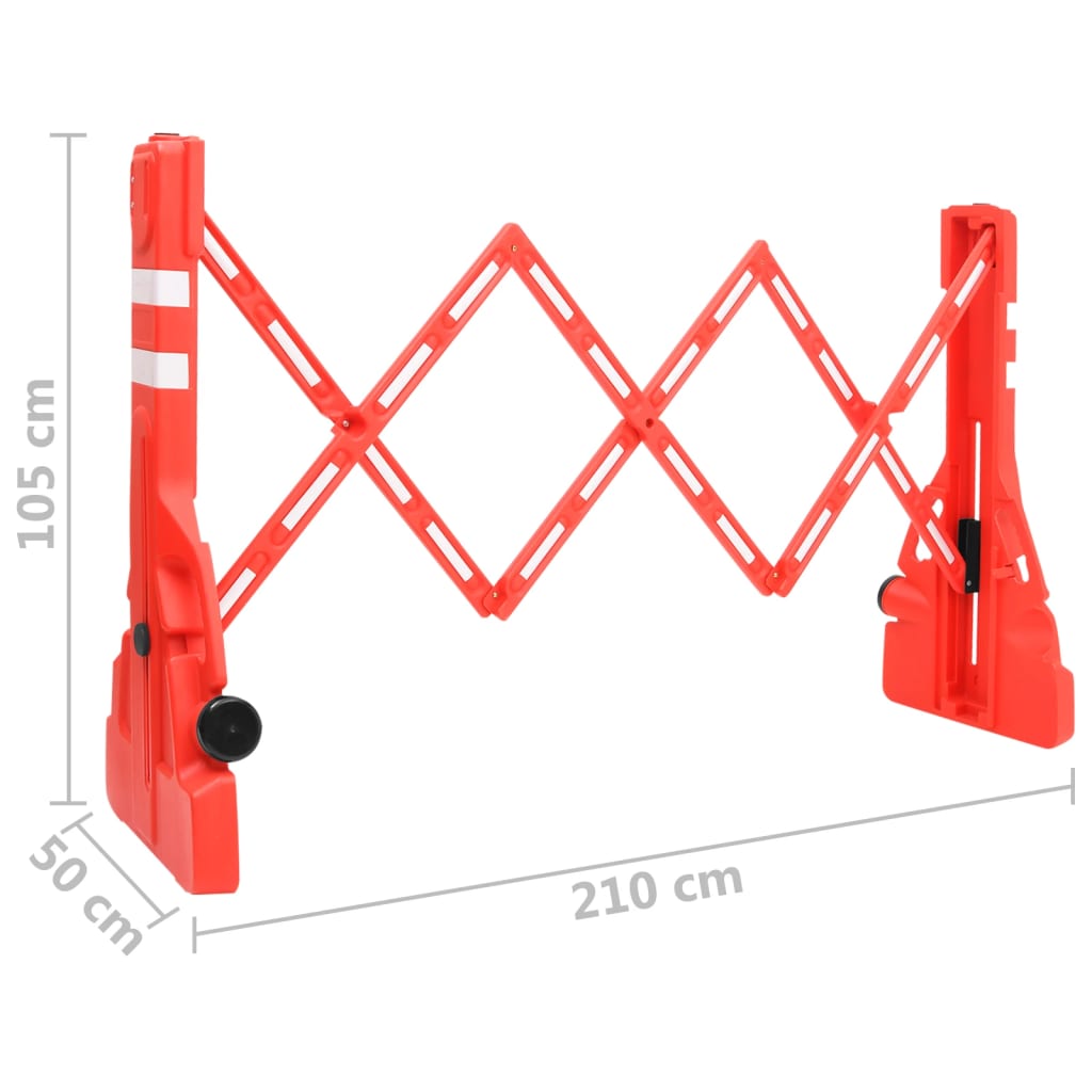 vidaXL Składana barierka drogowa, czerwona, 210x50x105 cm