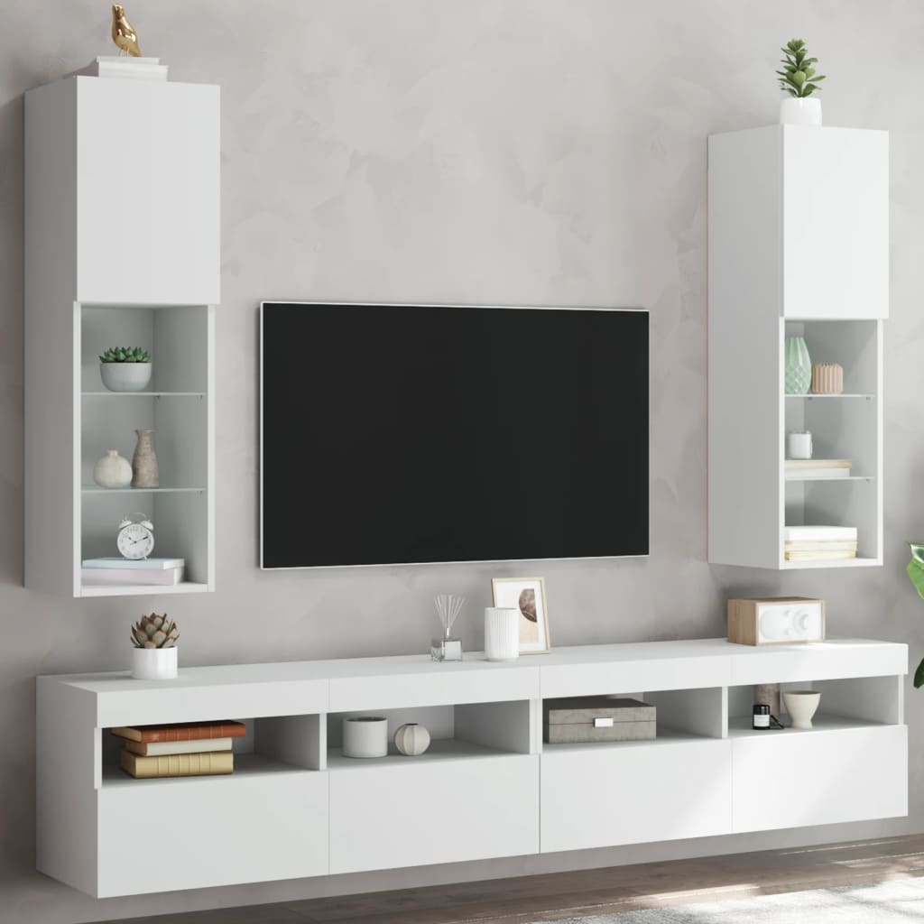 vidaXL Szafki TV, z LED, 2 szt., białe, 30,5x30x102 cm