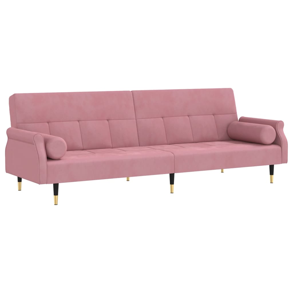 vidaXL Rozkładana kanapa z poduszkami, różowa, obita aksamitem