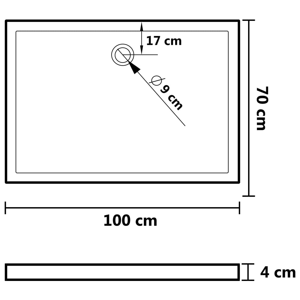 vidaXL Brodzik prysznicowy z wypustkami, biały, 70x100x4 cm, ABS