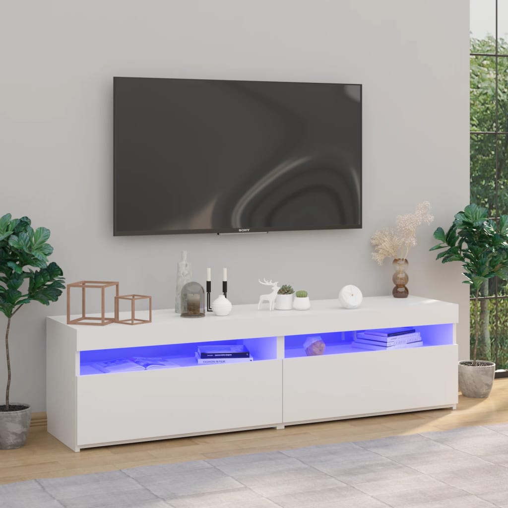 vidaXL Szafki pod TV z LED, 2 szt., białe, wysoki połysk, 75x35x40 cm