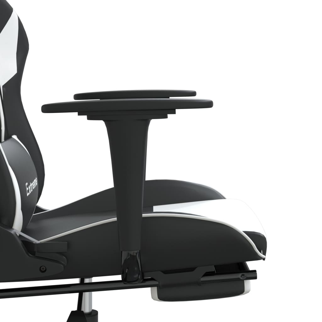 vidaXL Masujący fotel gamingowy z podnóżkiem, czarno-biały