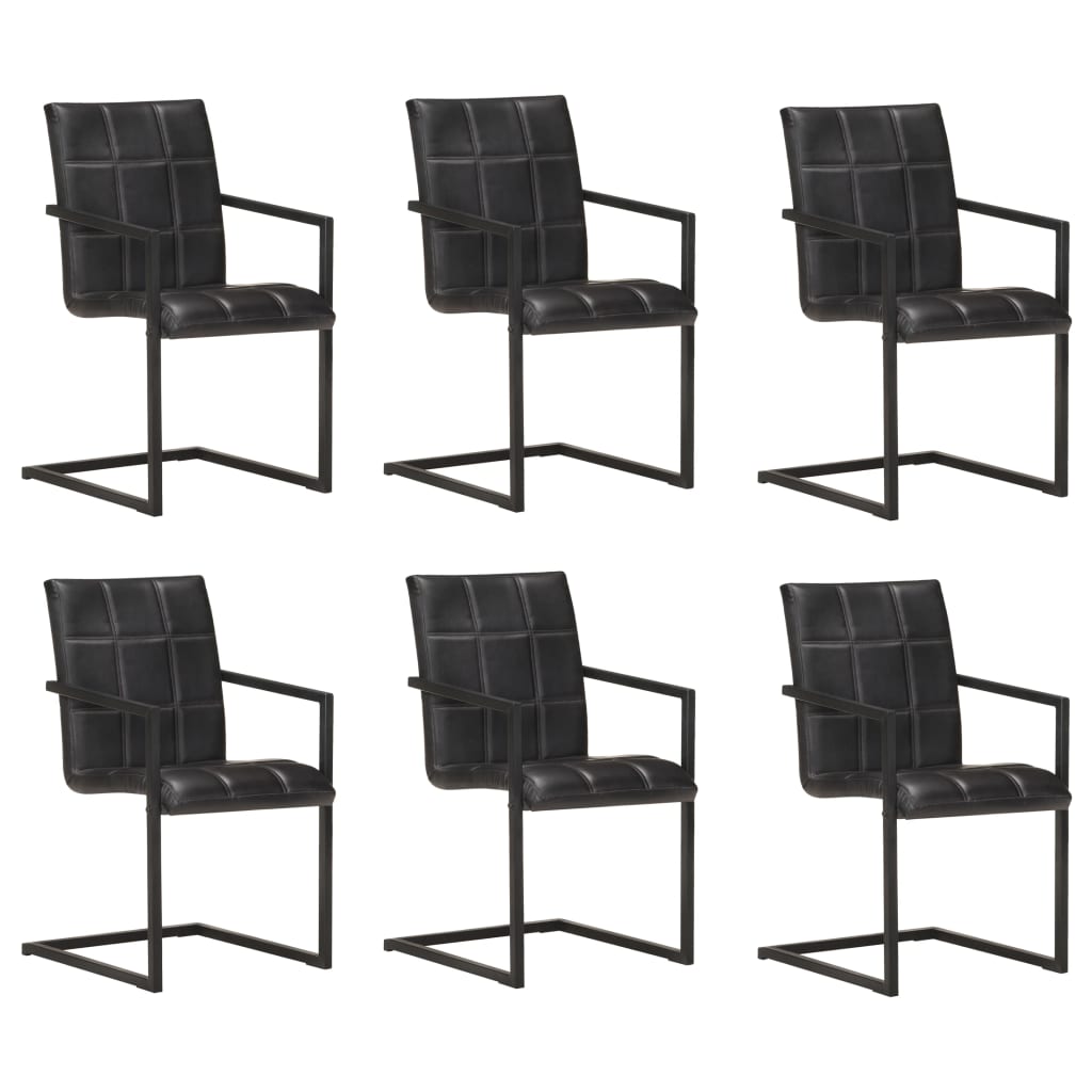 vidaXL Krzesła stołowe, wspornikowe, 6 szt., czarne, skóra naturalna