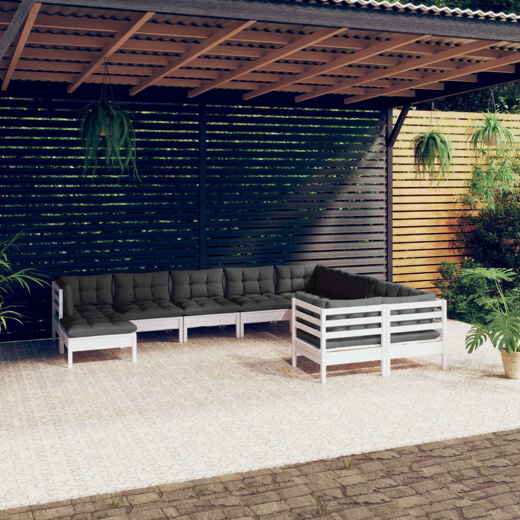 vidaXL 10-cz. zestaw wypoczynkowy do ogrodu, z poduszkami, biały