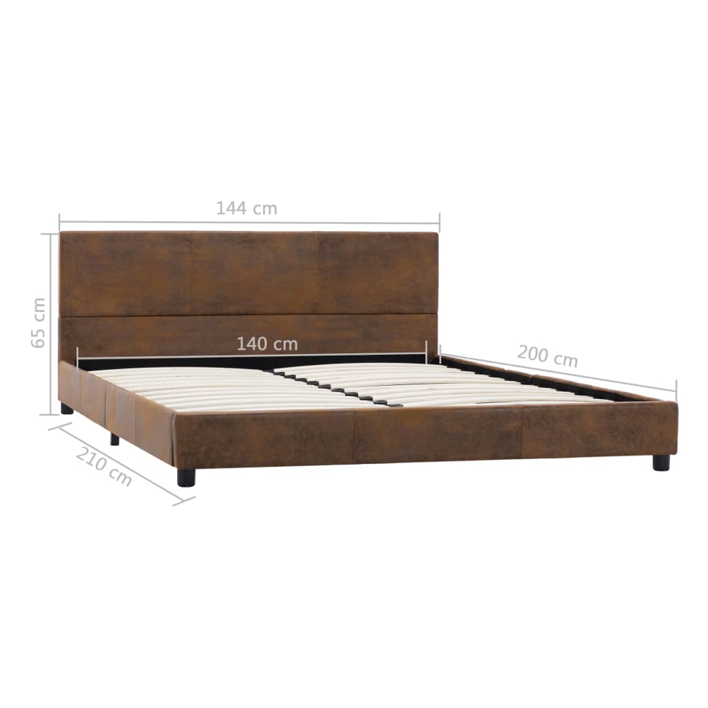 vidaXL Rama łóżka, brązowa, sztuczna skóra zamszowa, 140 x 200 cm