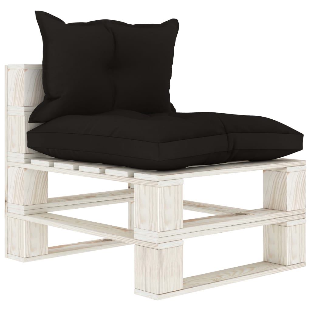 vidaXL Ogrodowa sofa 3-osobowa z palet, z czarnymi poduszkami, drewno