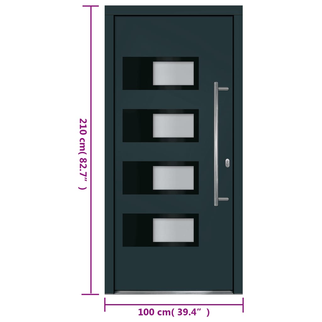 vidaXL Drzwi wejściowe, antracytowe, 100x210 cm, aluminium i PVC