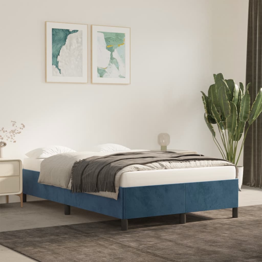 vidaXL Rama łóżka, ciemnoniebieska, 120x190 cm, obita aksamitem