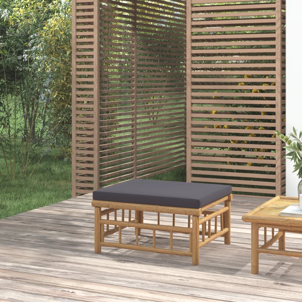 vidaXL Podnóżek ogrodowy z ciemnoszarą poduszką, bambusowy