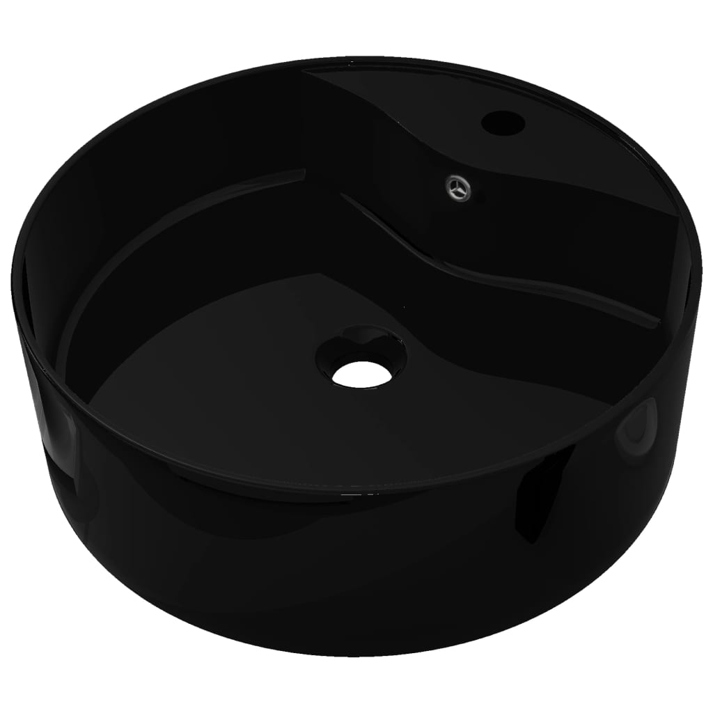 vidaXL Okrągła umywalka z otworem przelewowym i na kran, czarna