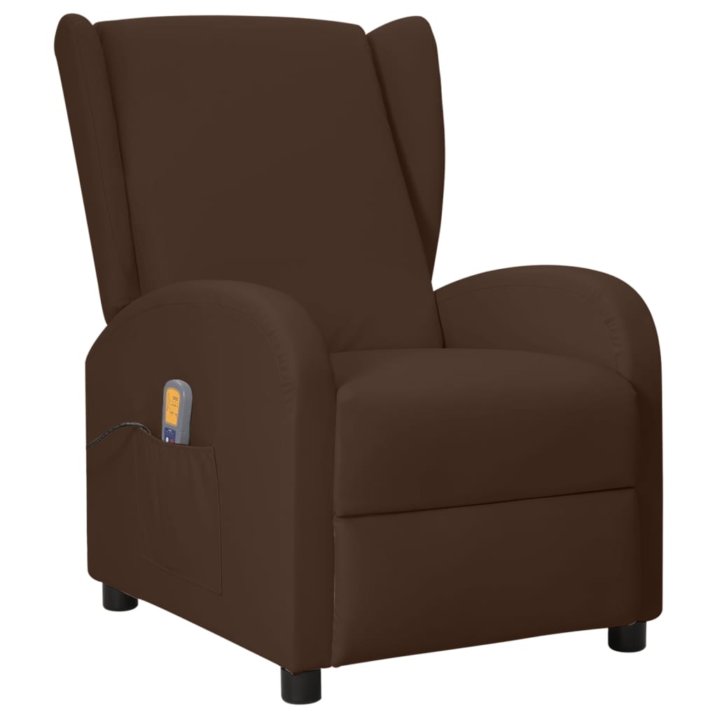 vidaXL Rozkładany fotel uszak masujący, podnoszony, brązowy, ekoskóra