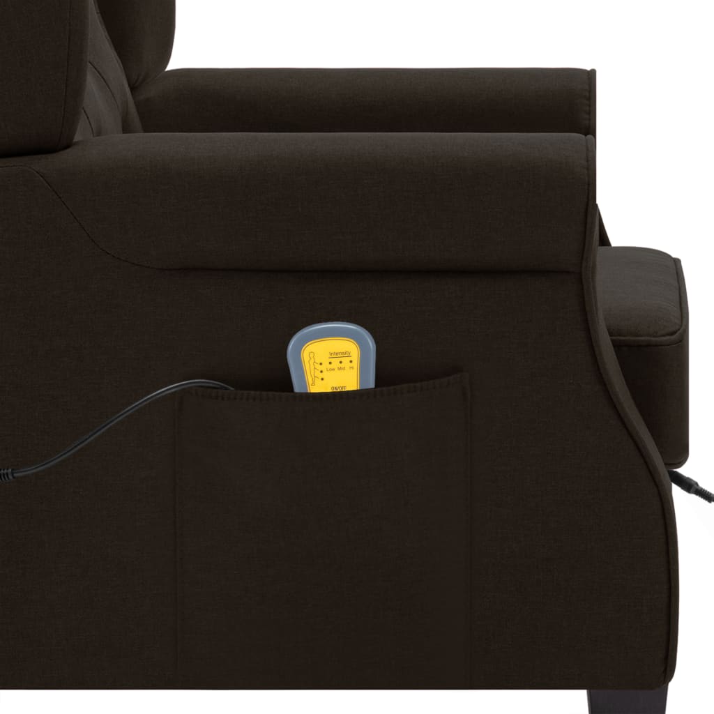 vidaXL Fotel masujący z podnóżkiem, ciemnobrązowy, obity tkaniną