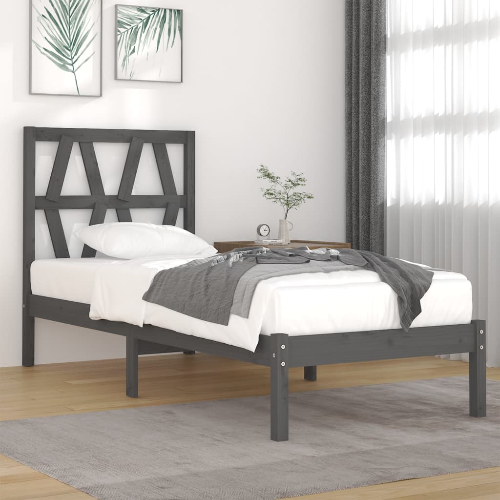 vidaXL Rama łóżka, szara, lite drewno sosnowe, 100 x 200 cm