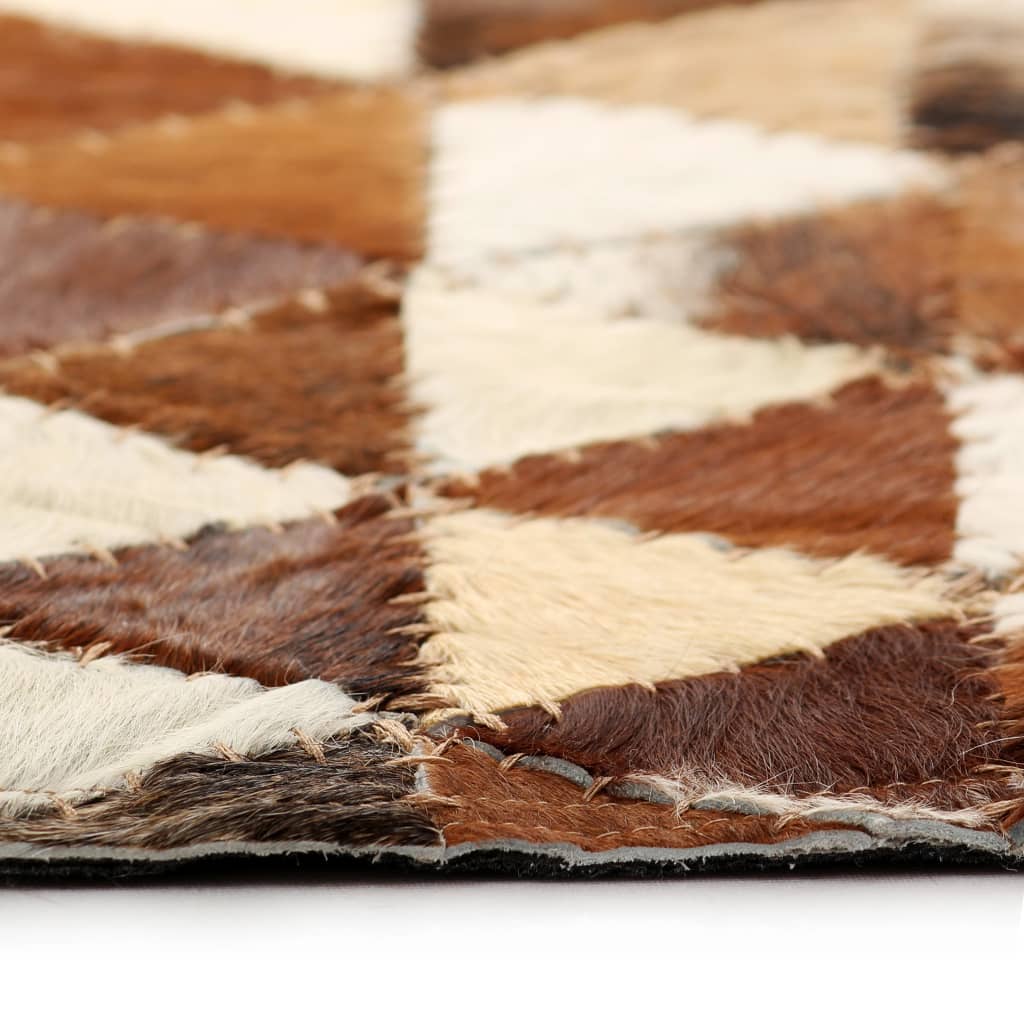 vidaXL Dywan patchwork z trójkątów, skóra, 160x230 cm, brązowo-biały