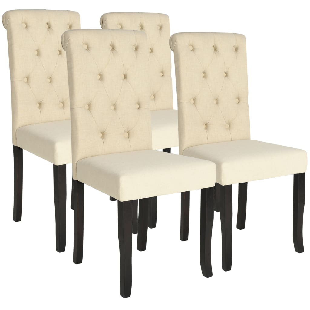 vidaXL Krzesła stołowe, 4 szt., kremowe, obite tkaniną