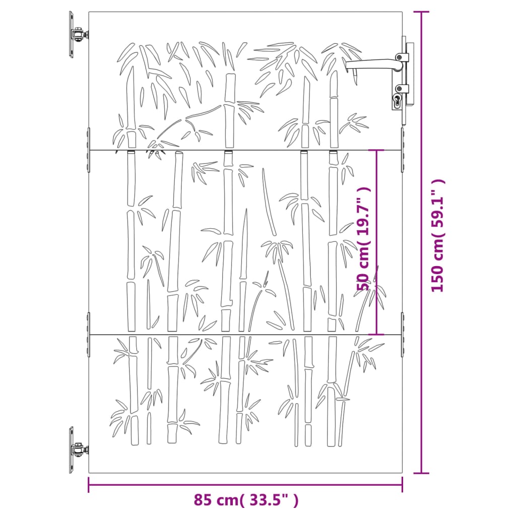 vidaXL Furtka ogrodowa, 85x150 cm, stal kortenowska, motyw bambusa