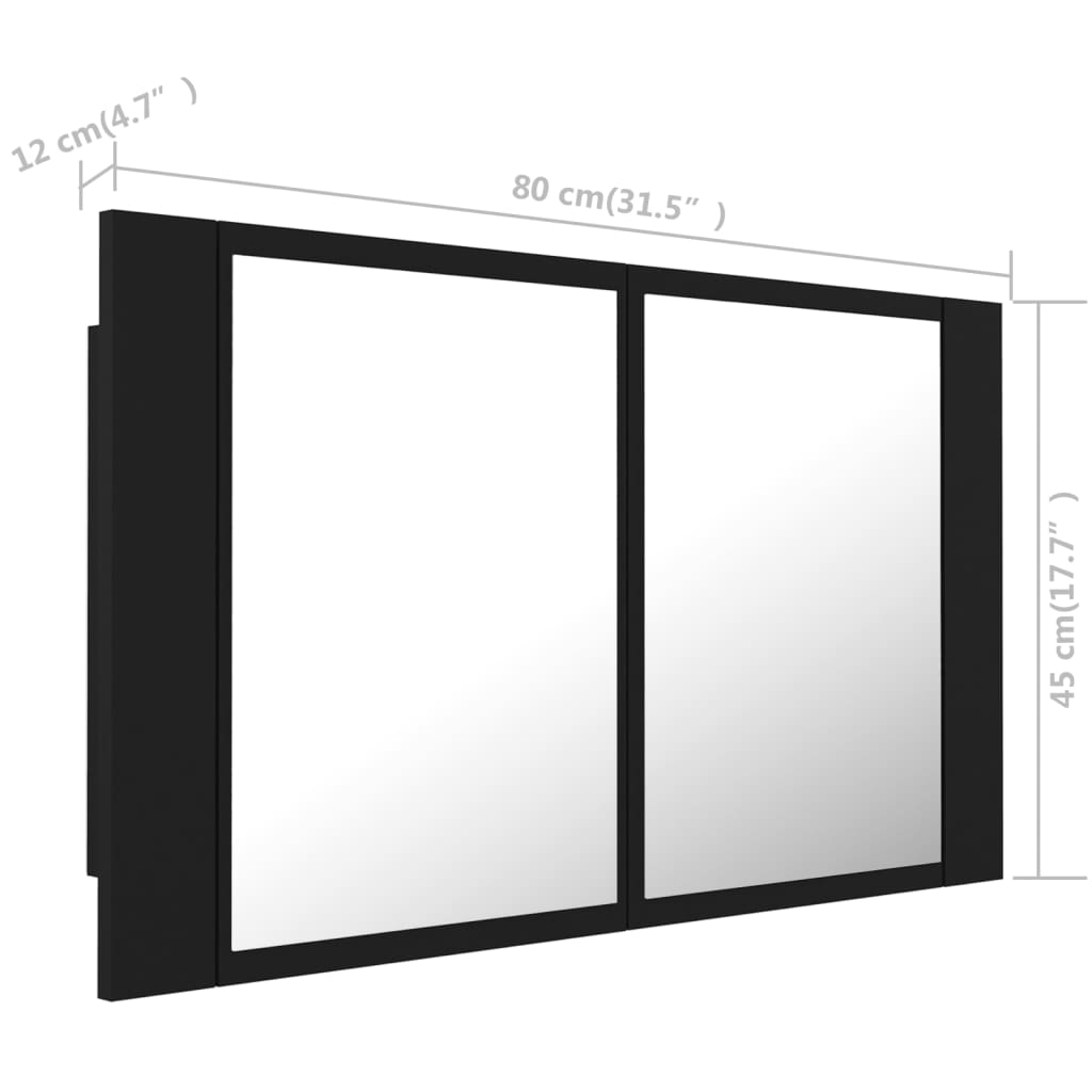 vidaXL Szafka łazienkowa z lustrem i LED, czarna, 80x12x45 cm