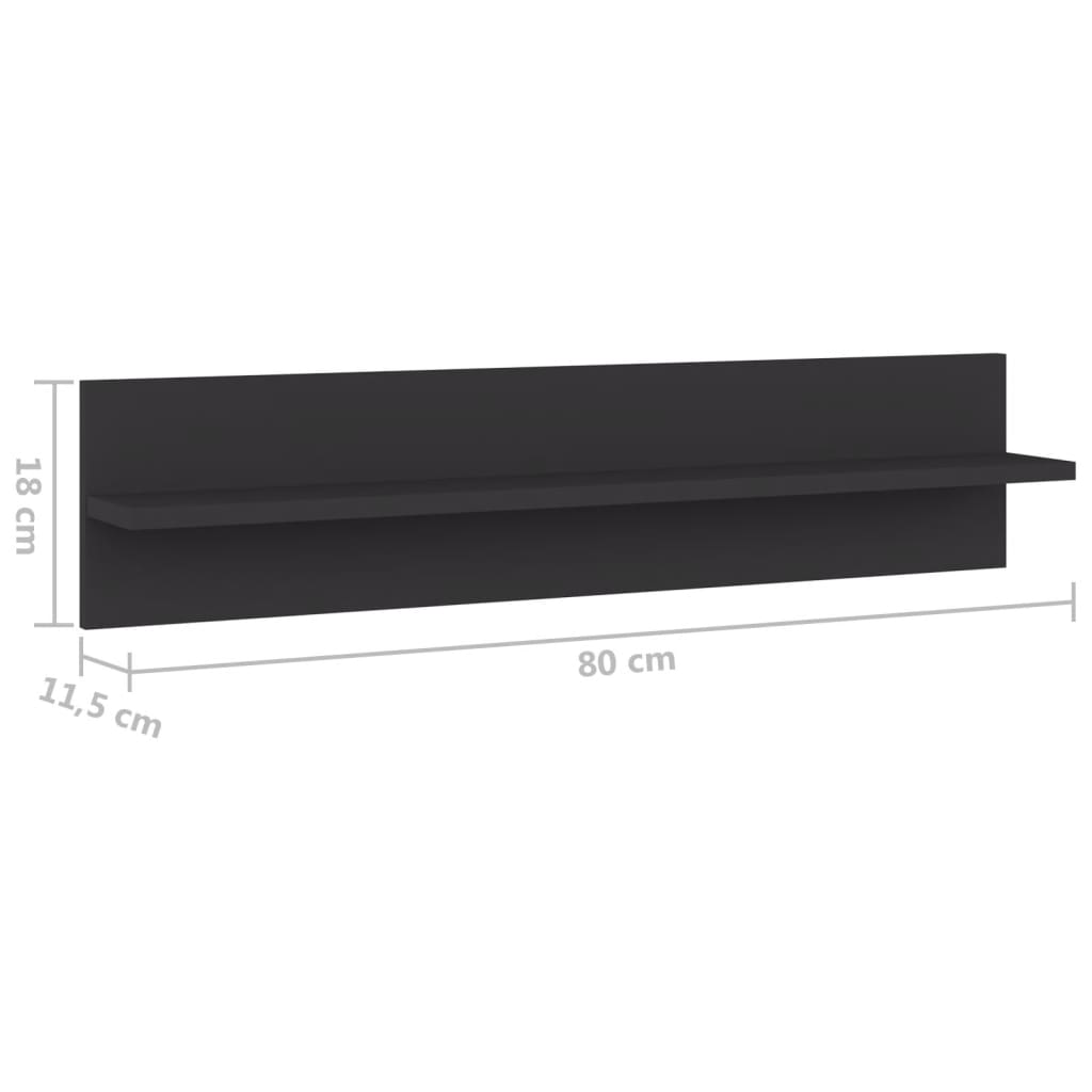 vidaXL Półki ścienne, 2 szt., szare, 80 x 11,5 x 18 cm, płyta wiórowa