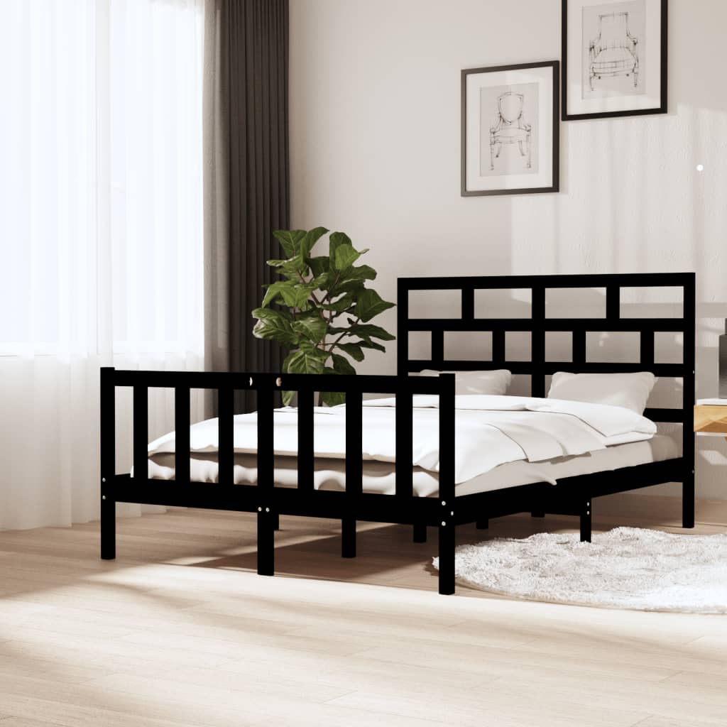 vidaXL Rama łóżka, czarna, lite drewno sosnowe, 140 x 200 cm