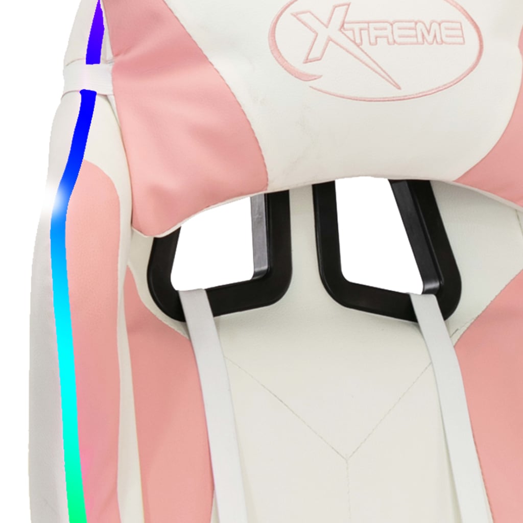 vidaXL Fotel gamingowy z LED RGB, różowo-biały, sztuczna skóra