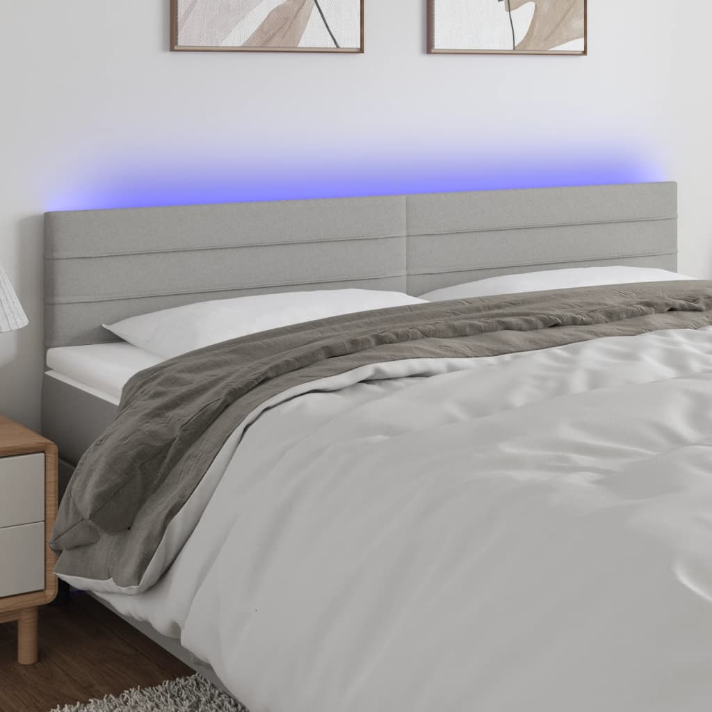 vidaXL Zagłówek do łóżka z LED, jasnoszary, 180x5x78/88 cm, tkanina