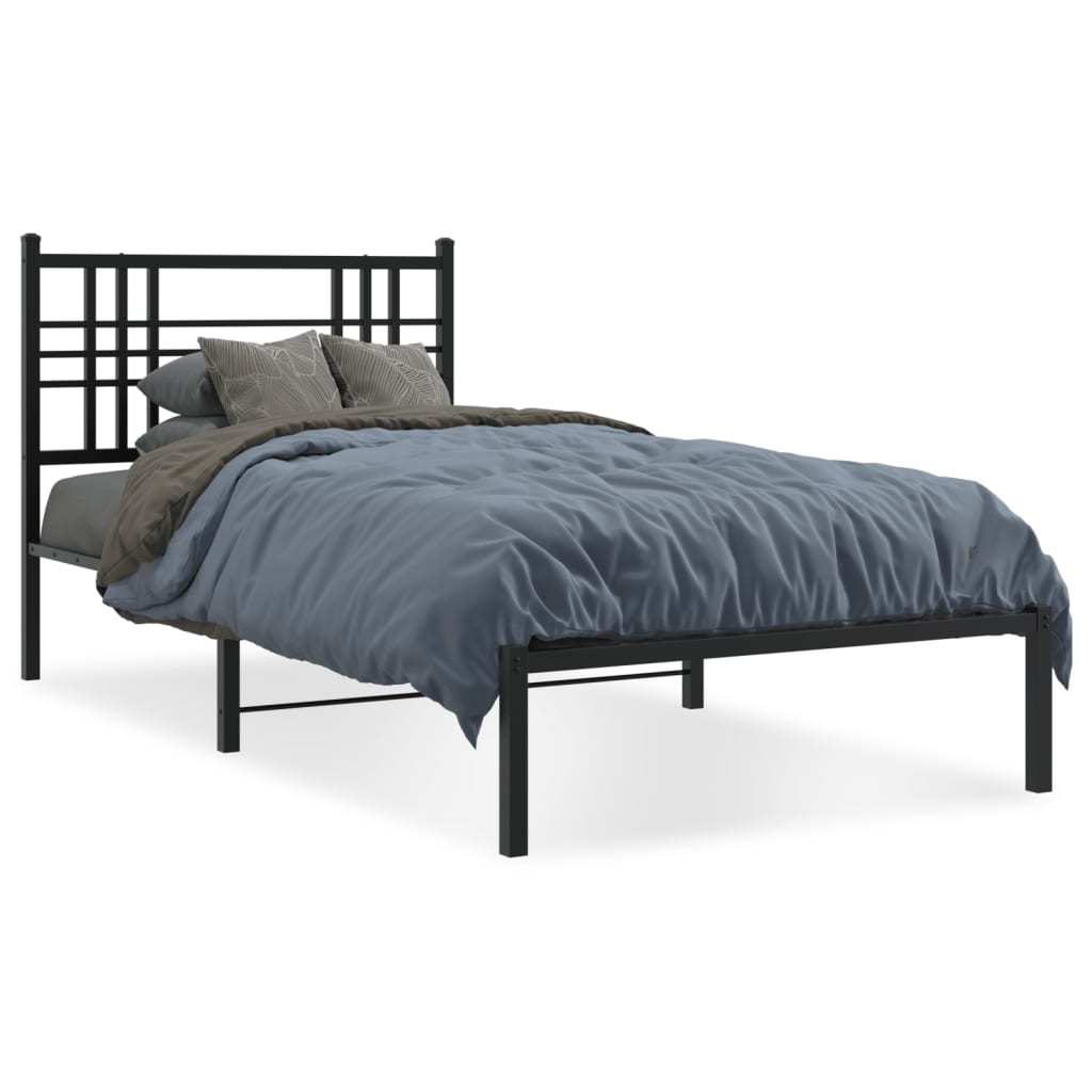 vidaXL Metalowa rama łóżka z wezgłowiem, czarna, 90x190 cm