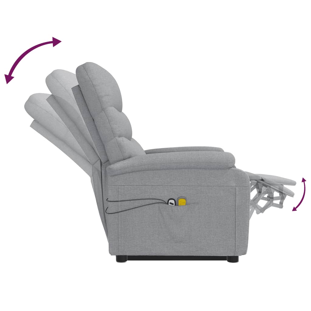 vidaXL Podnoszony fotel masujący, jasnoszary, tkanina
