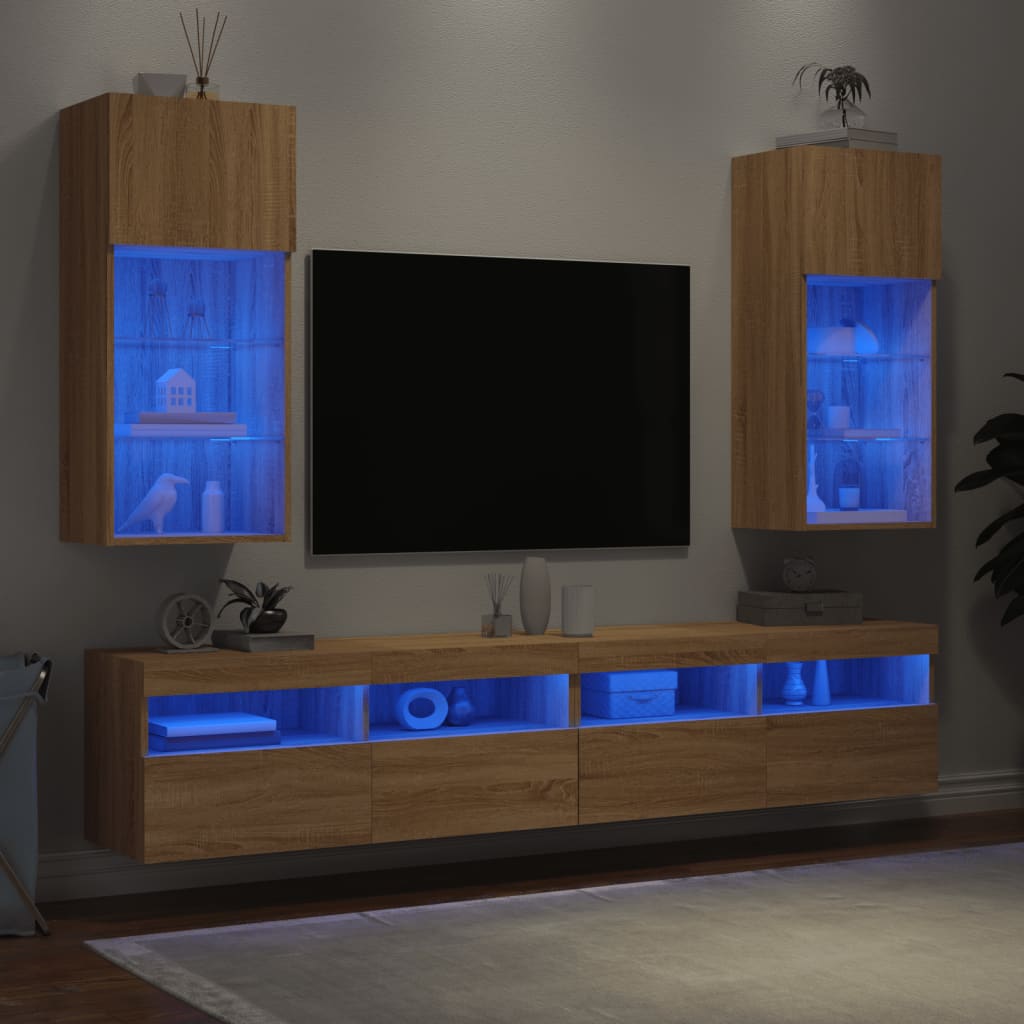 vidaXL Szafki TV, z LED, 2 szt., dąb sonoma, 40,5x30x90 cm
