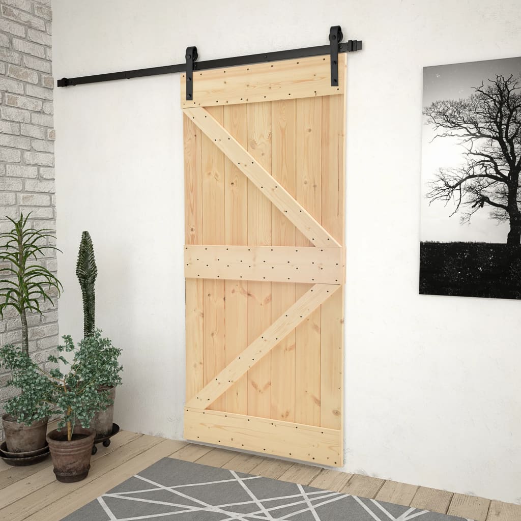 vidaXL Drzwi przesuwne z osprzętem, 90x210 cm, lite drewno sosnowe