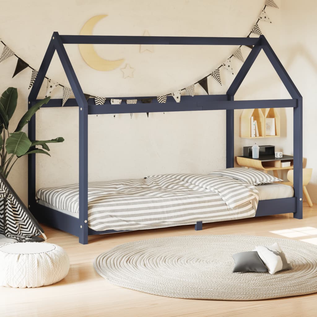 vidaXL Rama łóżka dziecięcego, szara, lite drewno sosnowe, 80 x 160 cm