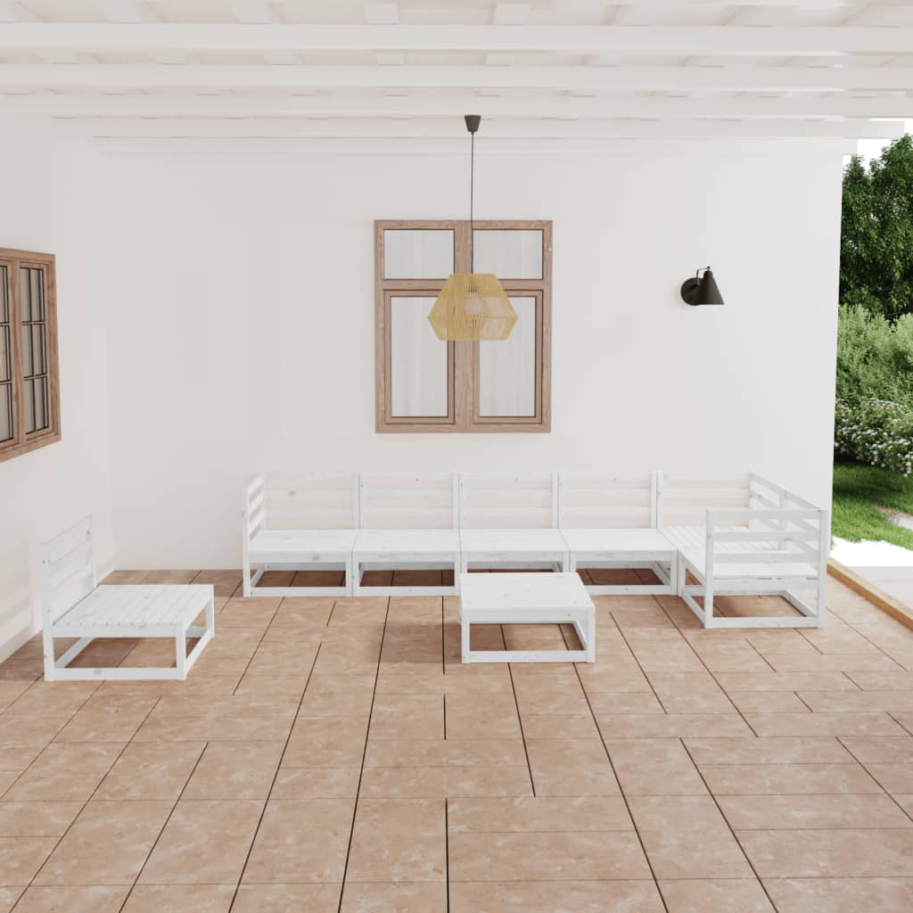 vidaXL 8-cz. zestaw mebli wypoczynkowych do ogrodu, biały, sosnowy