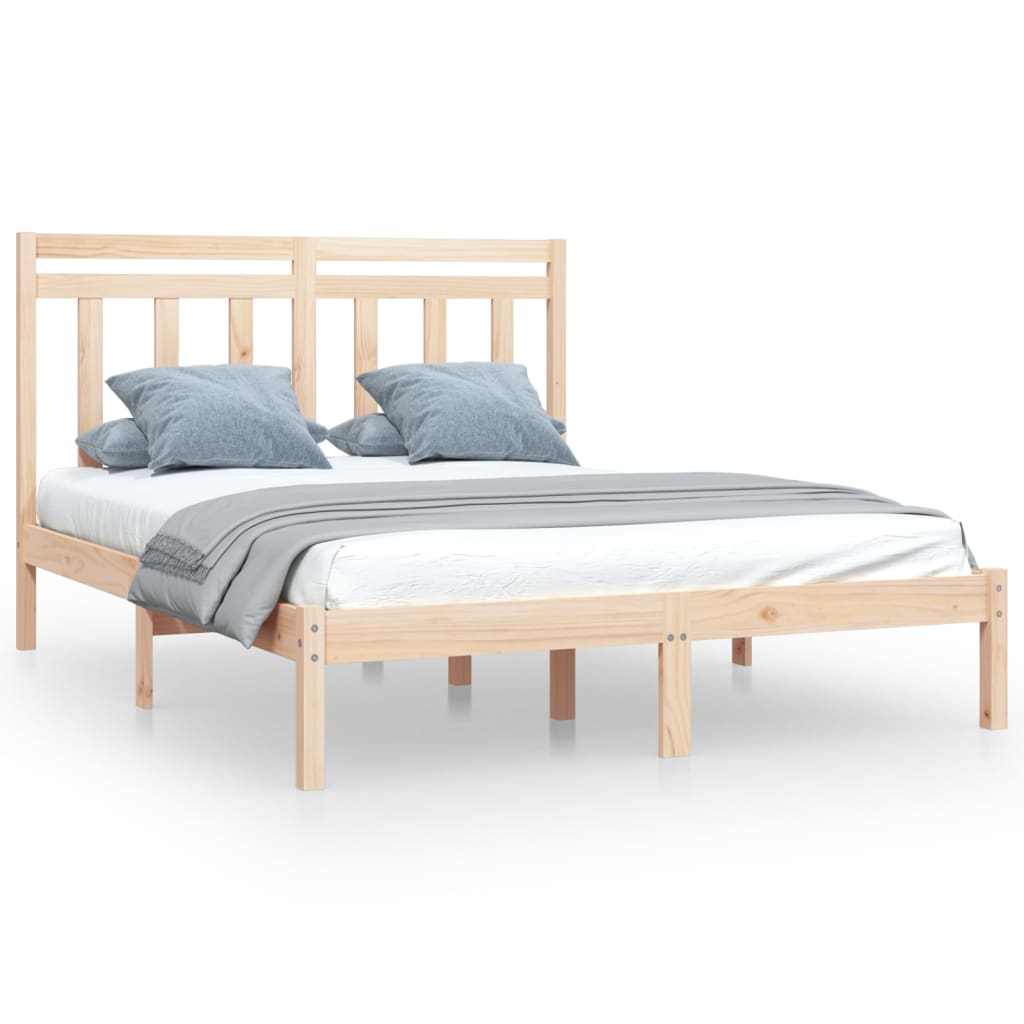 vidaXL Rama łóżka, lite drewno, 140x190 cm