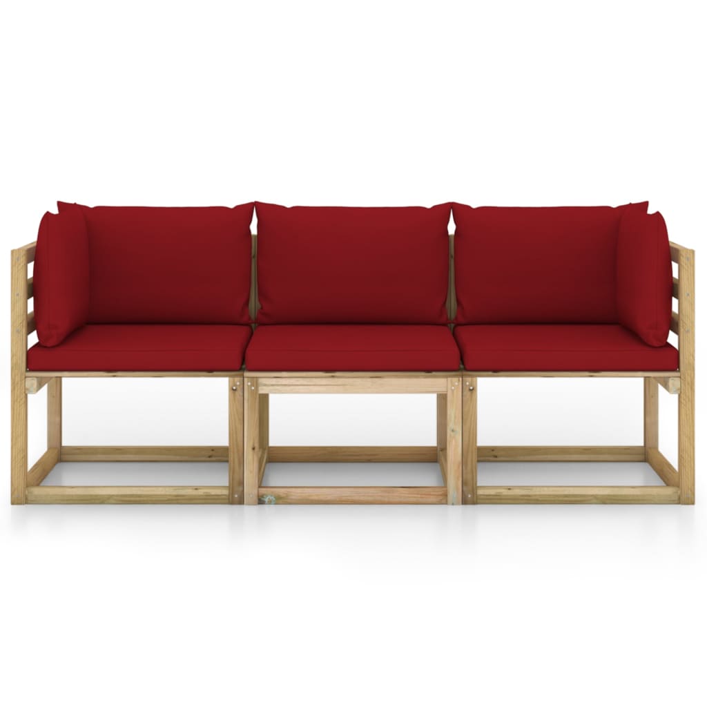vidaXL 3-os. sofa ogrodowa z poduszkami w kolorze czerwonego wina