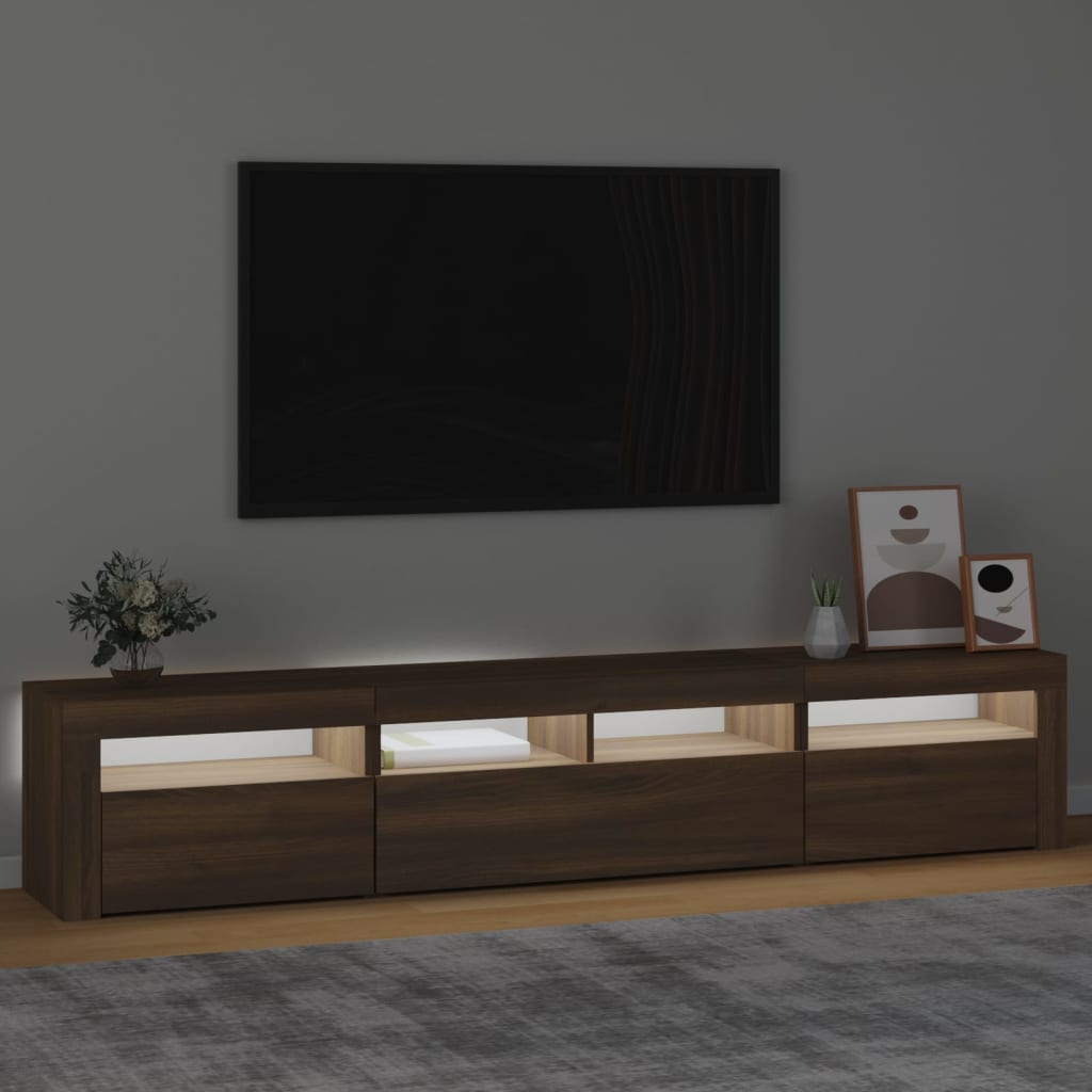 vidaXL Szafka pod TV z oświetleniem LED, brązowy dąb, 210x35x40 cm