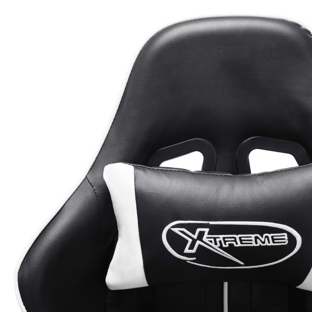 vidaXL Fotel dla gracza z podnóżkiem, czarno-biały, sztuczna skóra