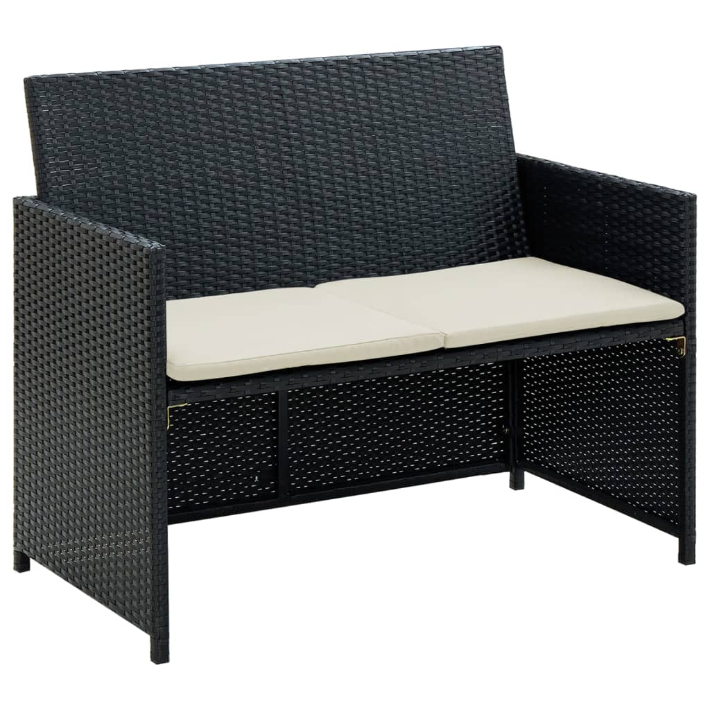 vidaXL 2-osobowa sofa ogrodowa z poduszkami, polirattan, czarna