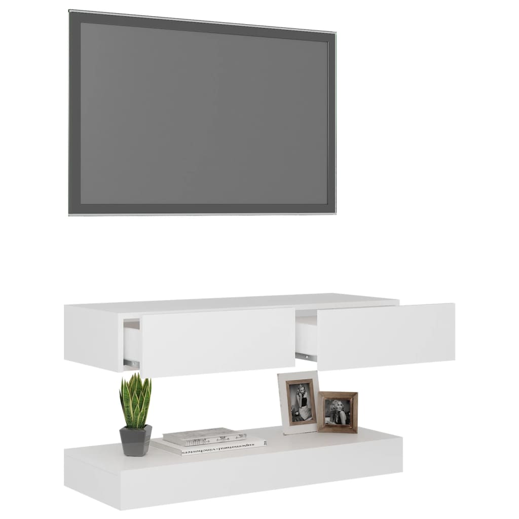 vidaXL Szafka pod TV z oświetleniem LED, biała, 90x35 cm