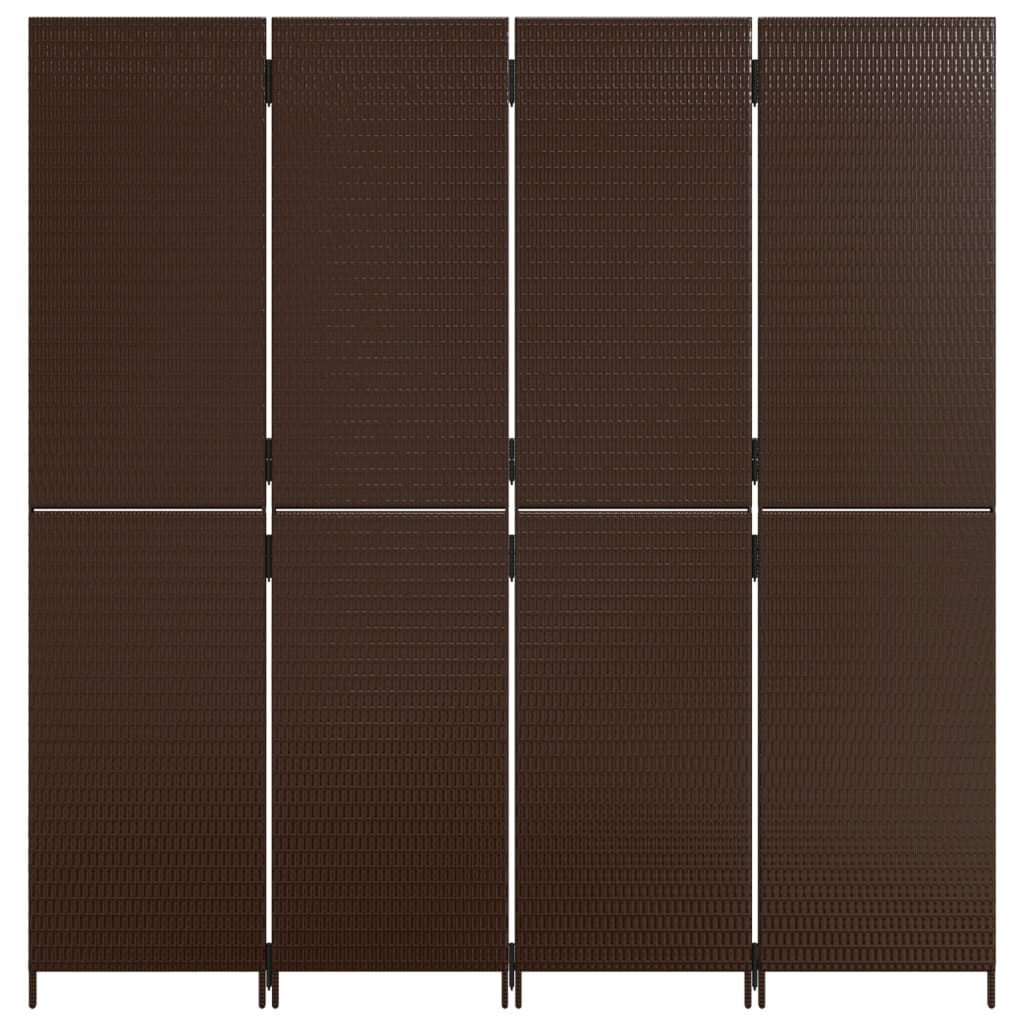 vidaXL Parawan 4-panelowy, brązowy, polirattan