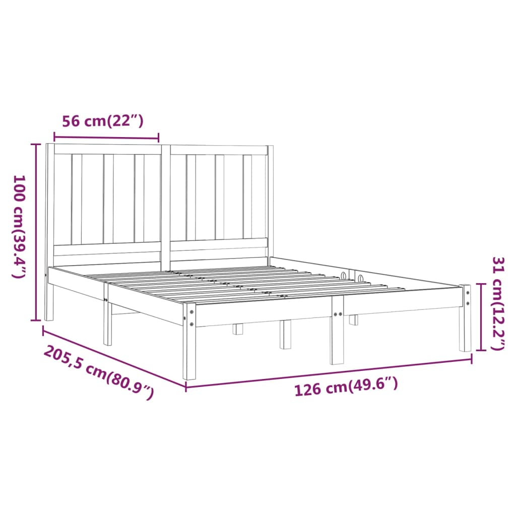 vidaXL Rama łóżka, szara, lite drewno, 120x200 cm