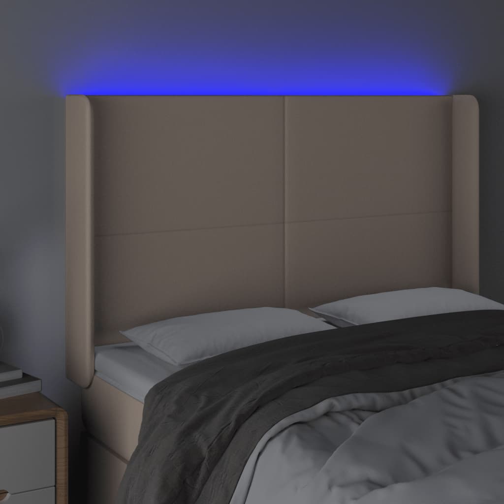 vidaXL Zagłówek do łóżka z LED, cappuccino, 147x16x118/128cm, ekoskóra