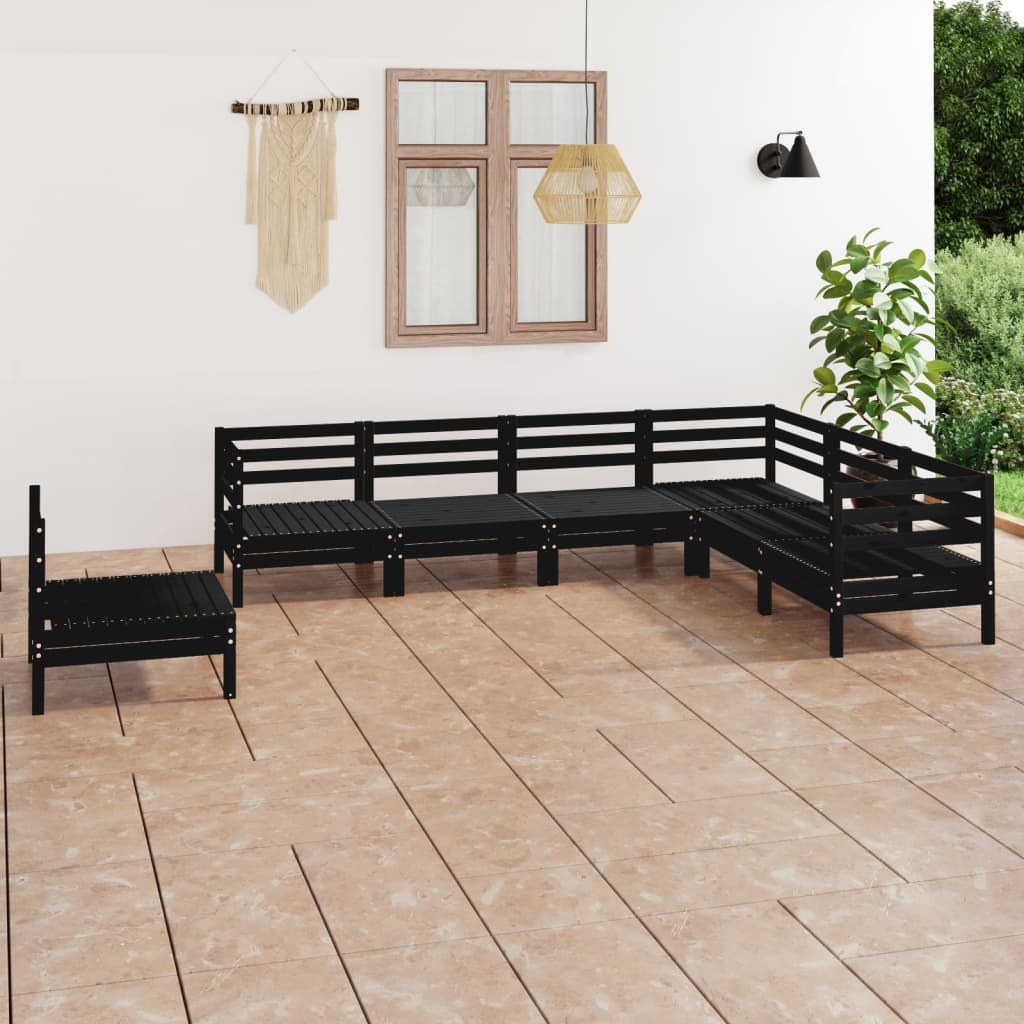 vidaXL 7-cz. zestaw wypoczynkowy do ogrodu, czarny, drewno sosnowe