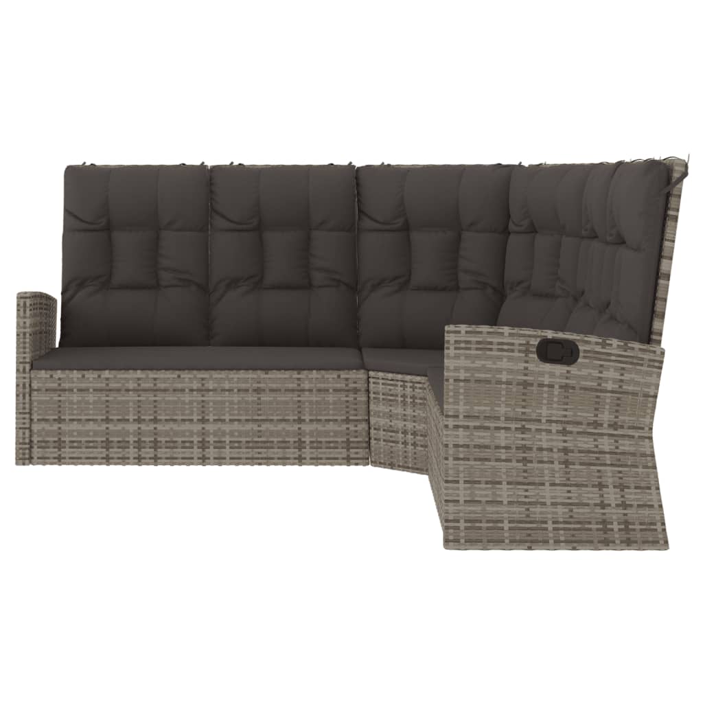 vidaXL Rozkładana sofa narożna z poduszkami, szara, polirattan