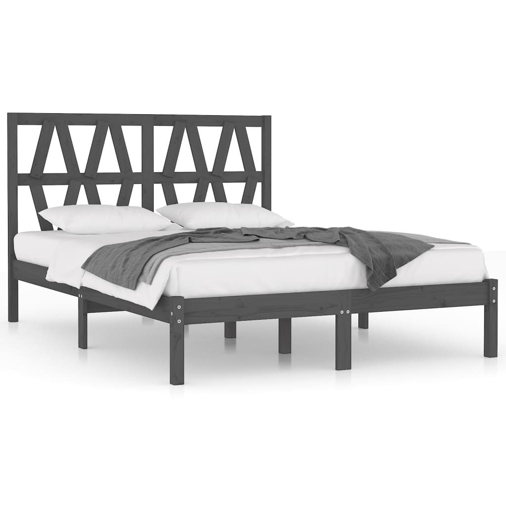 vidaXL Rama łóżka, szara, lite drewno sosnowe, 180x200 cm, Super King
