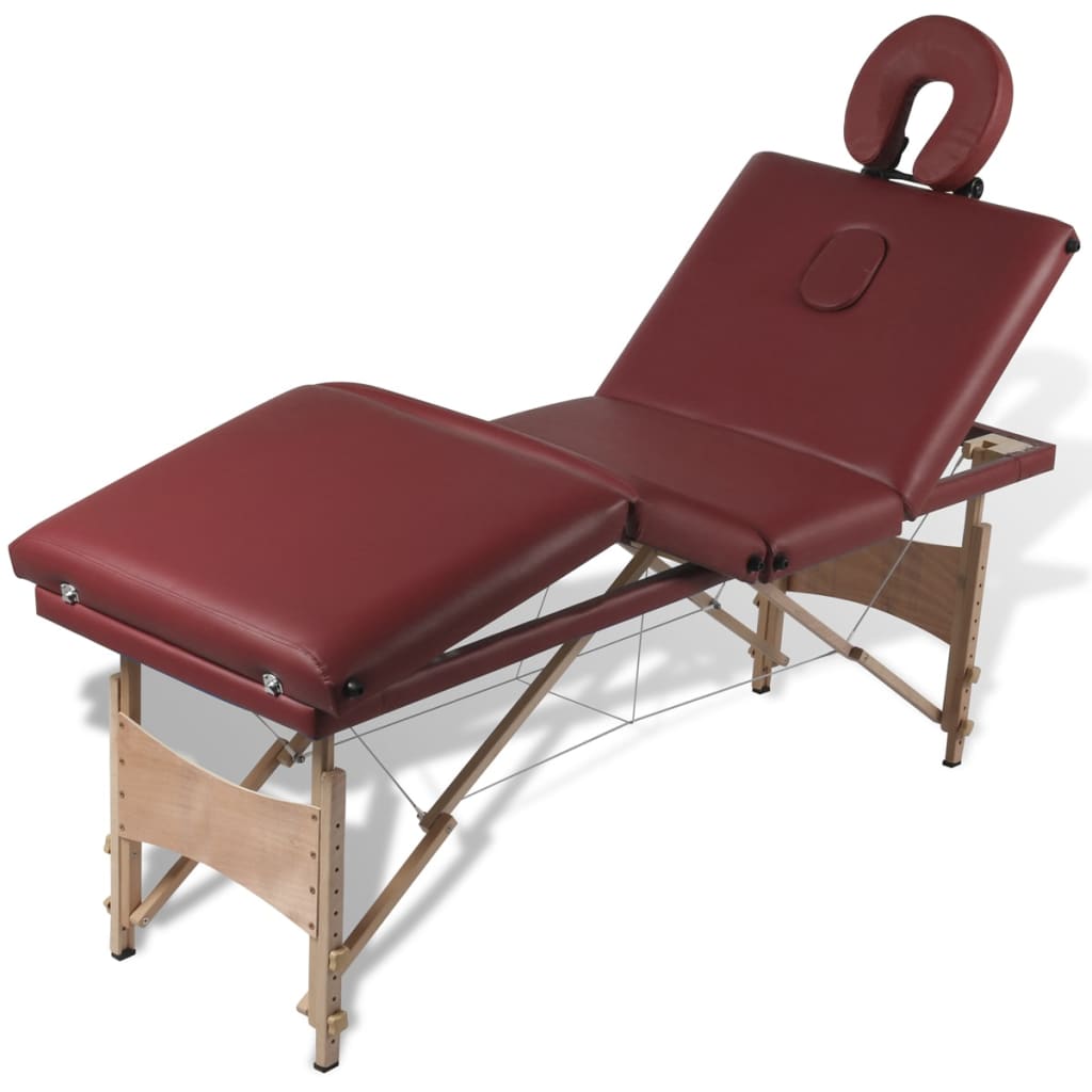 Składany stół do masażu z drewnianą ramą, 4 strefy, czerwony