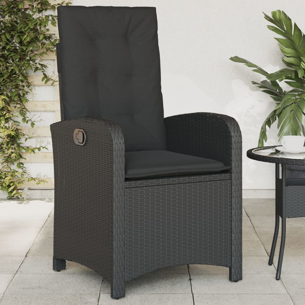 vidaXL Rozkładane krzesła ogrodowe, 2 szt, poduszki, czarne, rattan PE