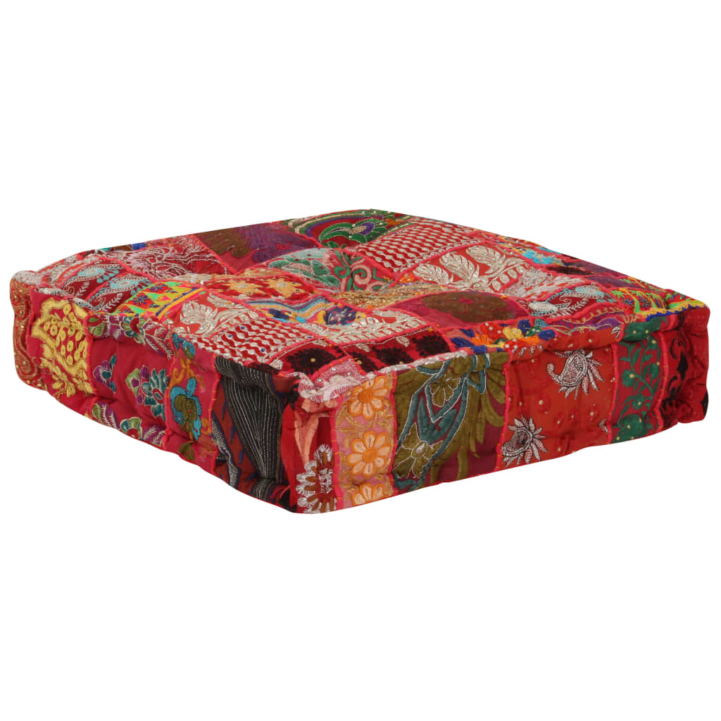 vidaXL Kwadratowy puf patchworkowy, bawełna, 50x50x12 cm, czerwony