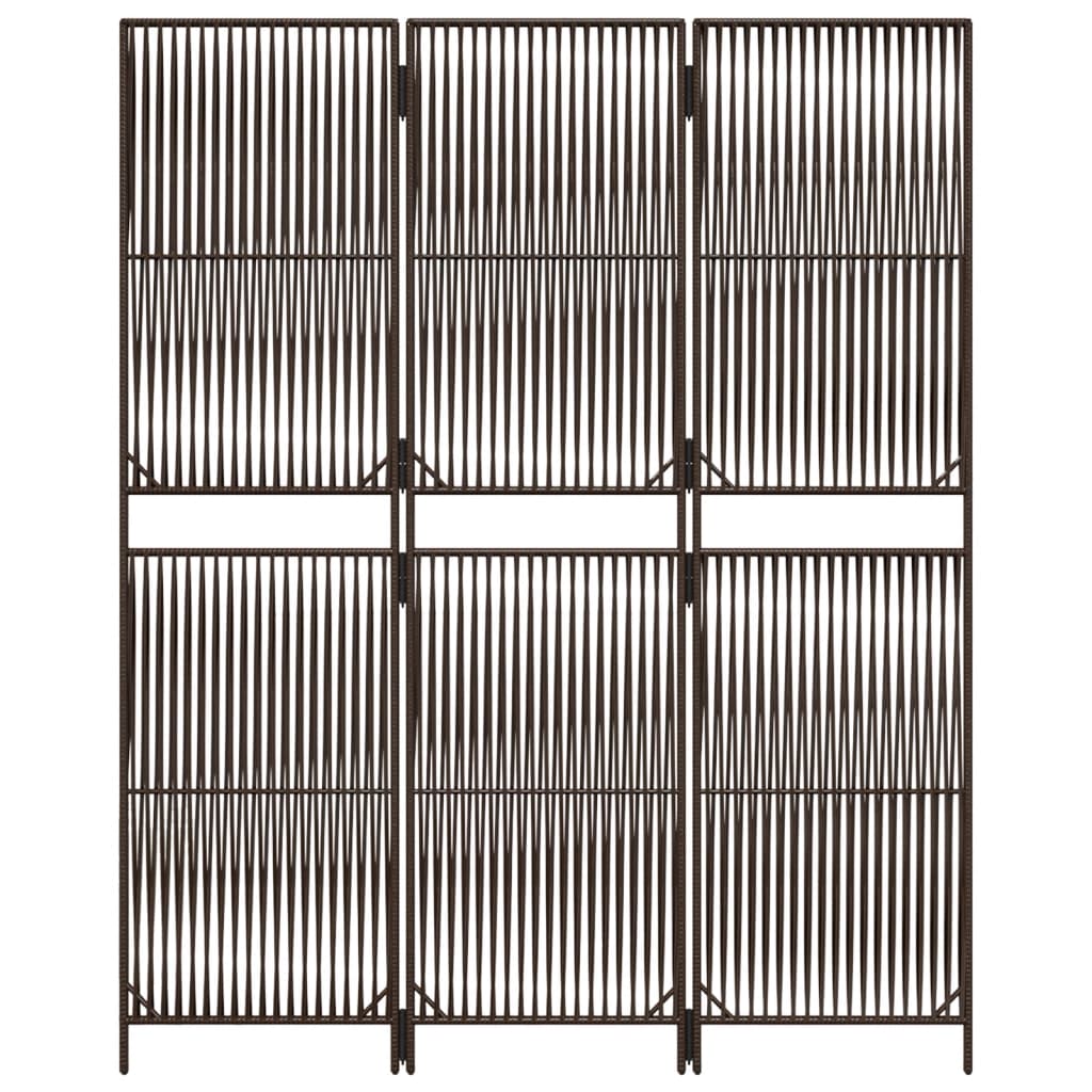 vidaXL Parawan 3-panelowy, brązowy, polirattan