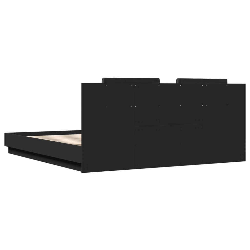 vidaXL Rama łóżka z wezgłowiem i LED, czarna, 180x200 cm