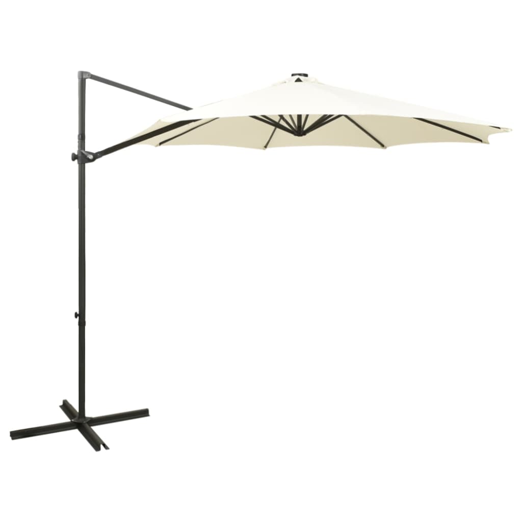vidaXL Wiszący parasol z lampkami LED i słupkiem, piaskowy, 300 cm
