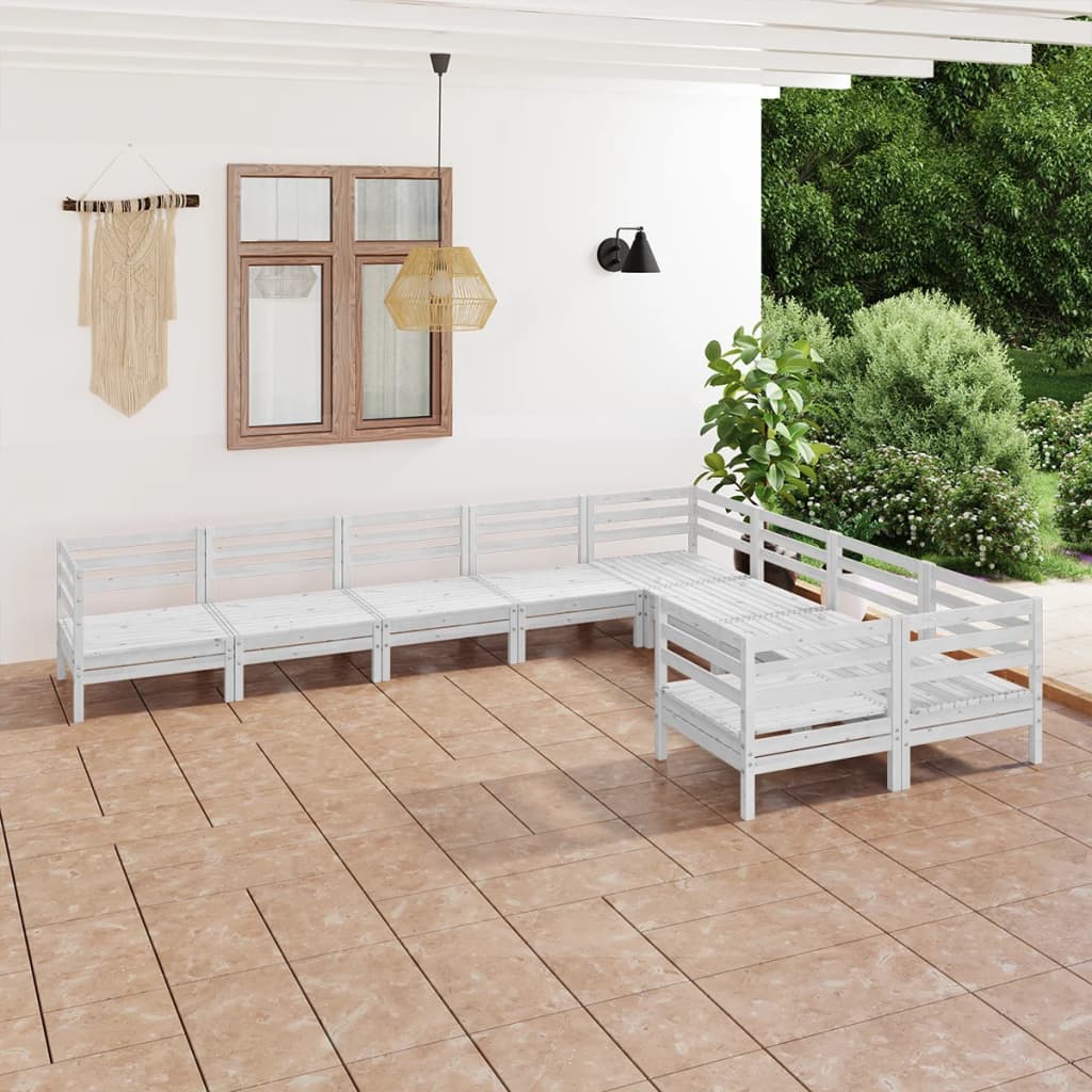 vidaXL 9-cz. zestaw wypoczynkowy do ogrodu, biały, drewno sosnowe